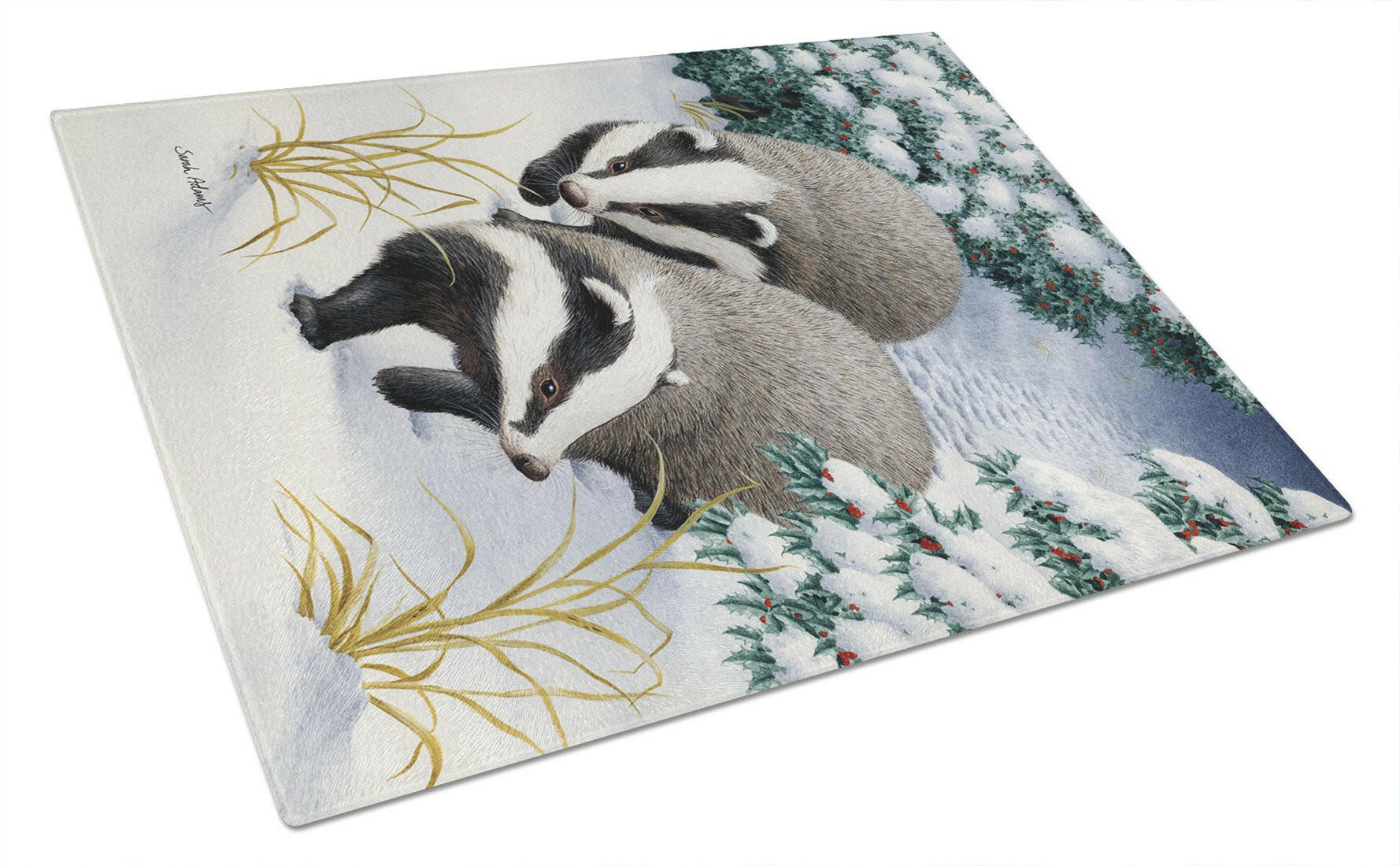 Badgers on the Move Cutting Board Tempered Glass Kitchen Cutting Surface, Heat Resistant Chopping, Non-Slip Feet, Food Prep & Serving