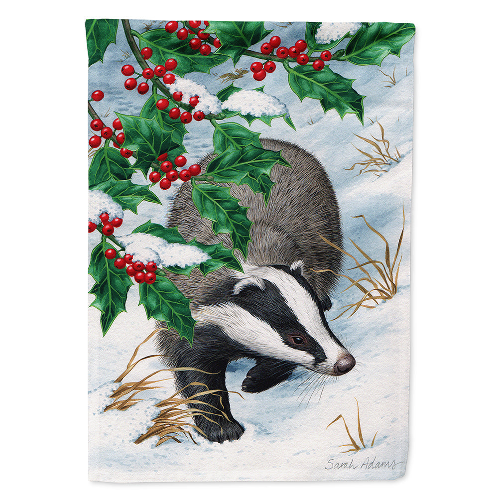 Badgers with Holly Berries House Flag 28x40 Porch Sleeve Pole Decorative Outside Yard Banner Artwork Wall Hanging, Polyester