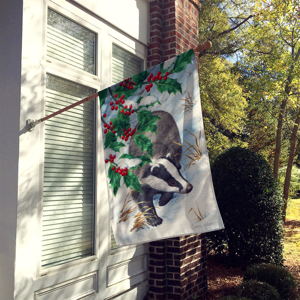Badgers with Holly Berries House Flag 28x40 Porch Sleeve Pole Decorative Outside Yard Banner Artwork Wall Hanging, Polyester