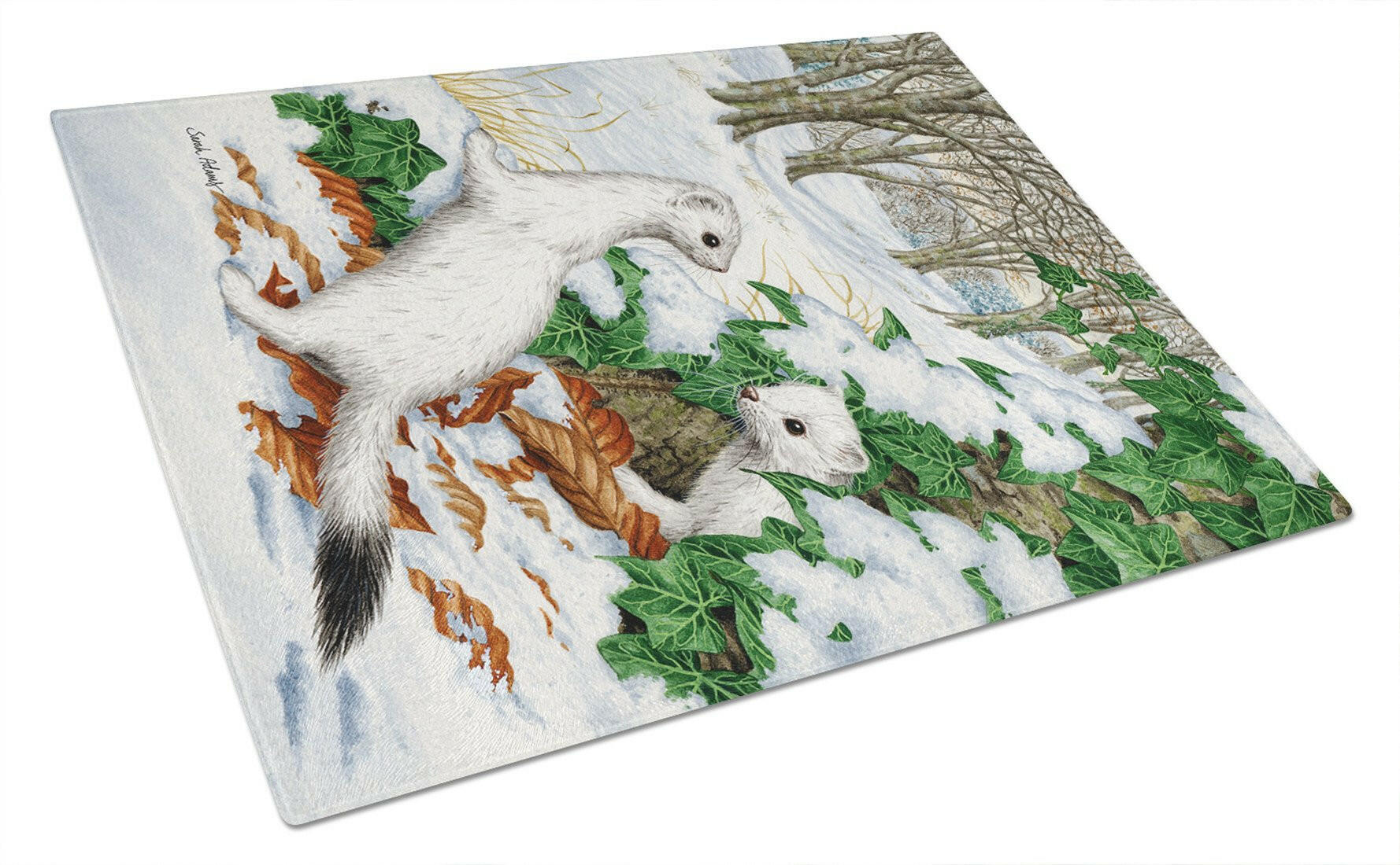 Stoats Short-tailed Weasel Cutting Board Tempered Glass Kitchen Cutting Surface, Heat Resistant Chopping, Non-Slip Feet, Food Prep & Serving