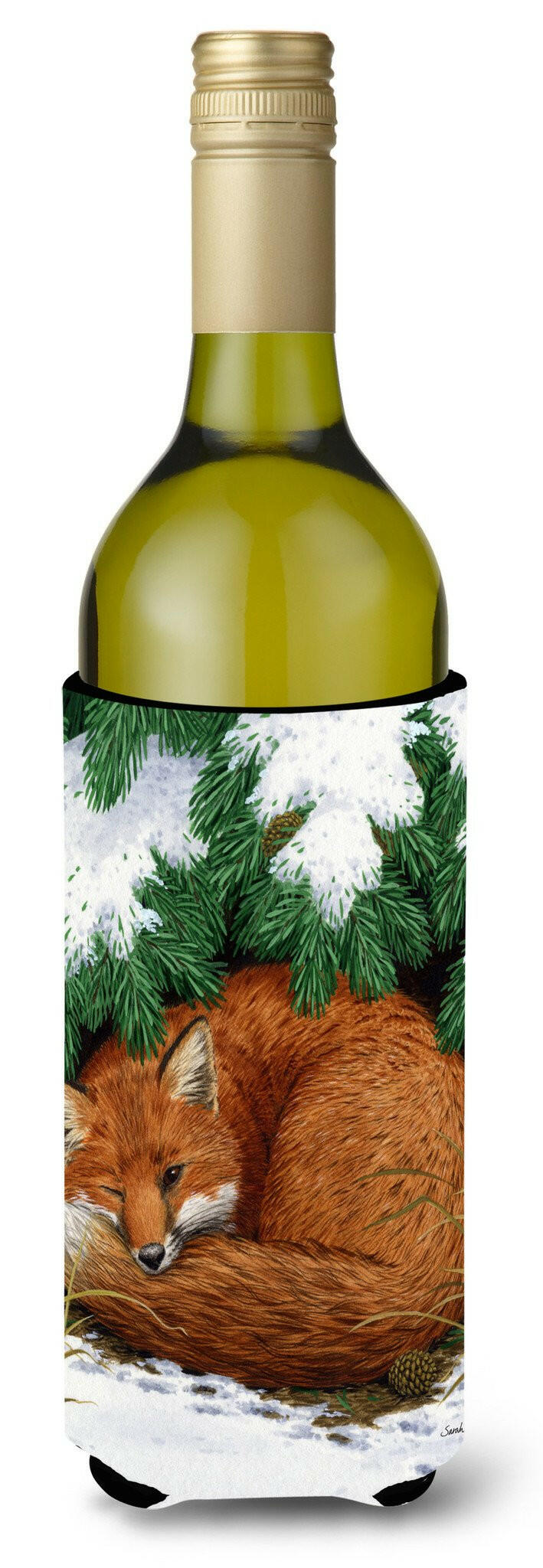 Fox Nap Time Wine Bottle Hugger Gift Sleeve for Standard 750 ml Bottles, Insulated Reusable Also Fits Mini Shot & Pint Bottles