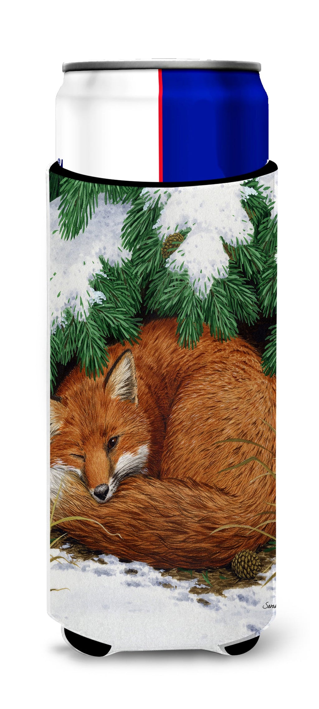 Fox Nap Time Slim Can Hugger , Insulated Foam Hugger for 12 oz Slim Cans, Beer Bottles & Water Bottles, Printed in USA