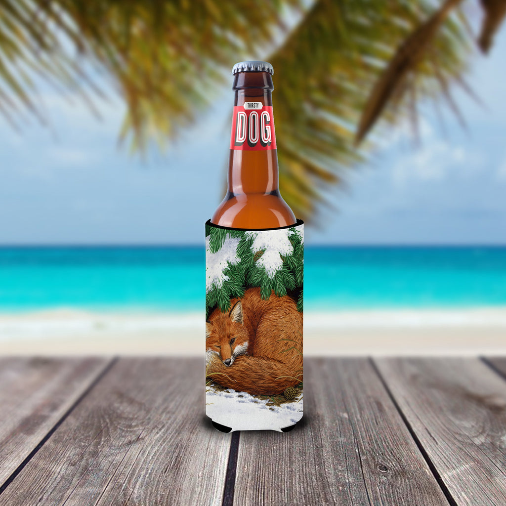 Fox Nap Time Slim Can Hugger , Insulated Foam Hugger for 12 oz Slim Cans, Beer Bottles & Water Bottles, Printed in USA