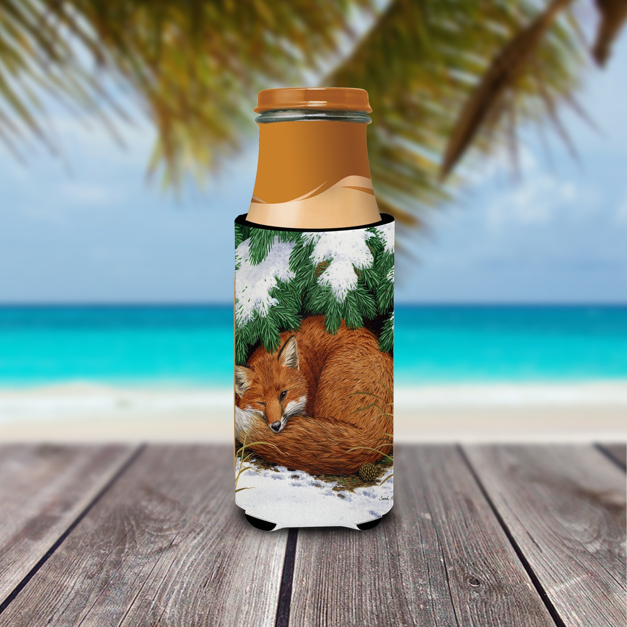 Fox Nap Time Slim Can Hugger , Insulated Foam Hugger for 12 oz Slim Cans, Beer Bottles & Water Bottles, Printed in USA