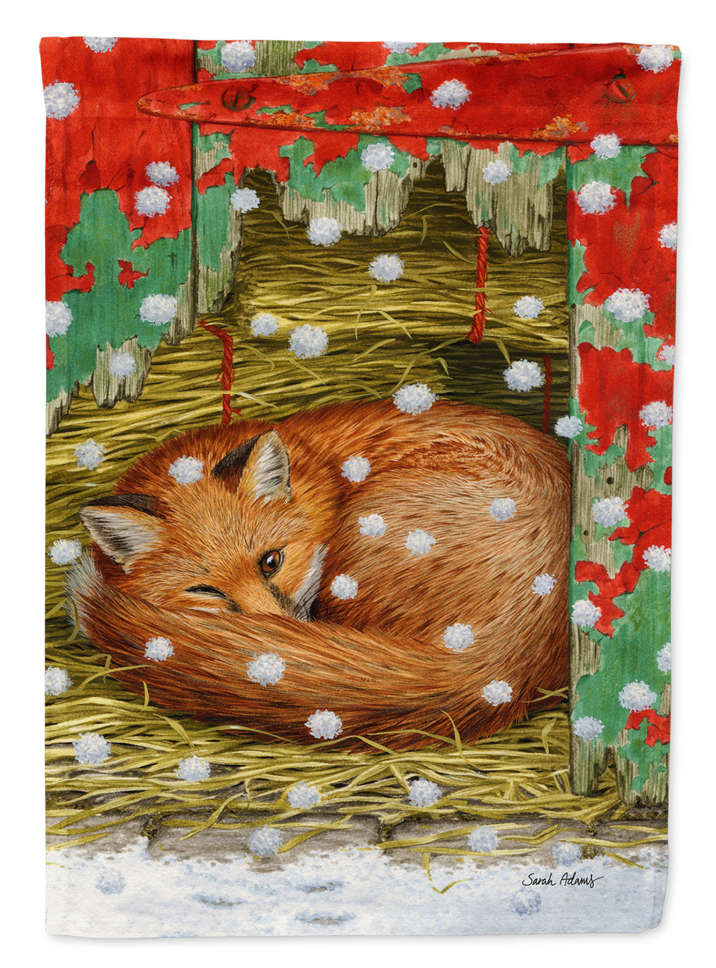 Fox Sleeping in the Snow House Flag 28x40 Porch Sleeve Pole Decorative Outside Yard Banner Artwork Wall Hanging, Polyester