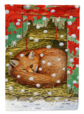 Fox Sleeping in the Snow House Flag 28x40 Porch Sleeve Pole Decorative Outside Yard Banner Artwork Wall Hanging, Polyester