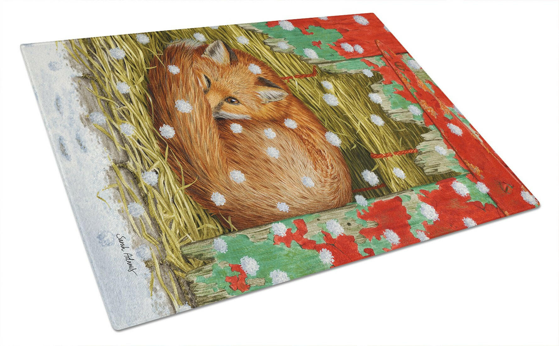Fox Sleeping in the Snow Cutting Board Tempered Glass Kitchen Cutting Surface, Heat Resistant Chopping, Non-Slip Feet, Food Prep & Serving