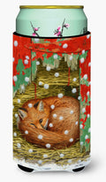 Fox Sleeping in the Snow Tall Boy Hugger Can Cooler Sleeve Machine Washable Drink Collapsible Insulator Beverage Insulated Holder