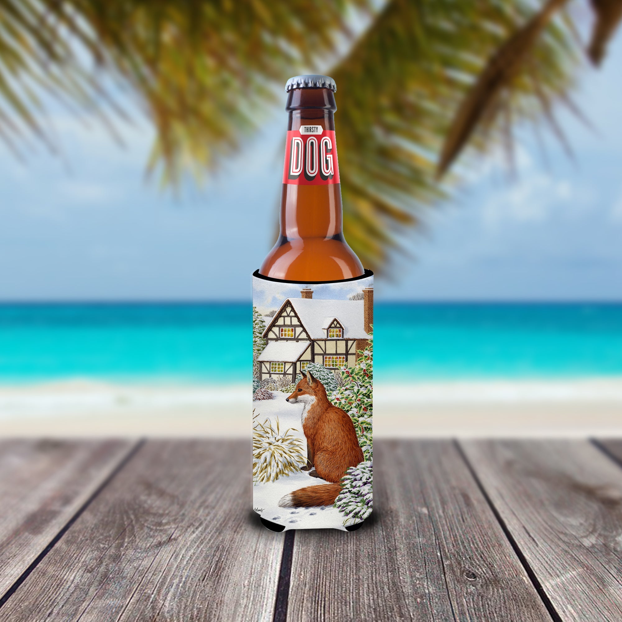 Fox by the Cottage Slim Can Hugger , Insulated Foam Hugger for 12 oz Slim Cans, Beer Bottles & Water Bottles, Printed in USA