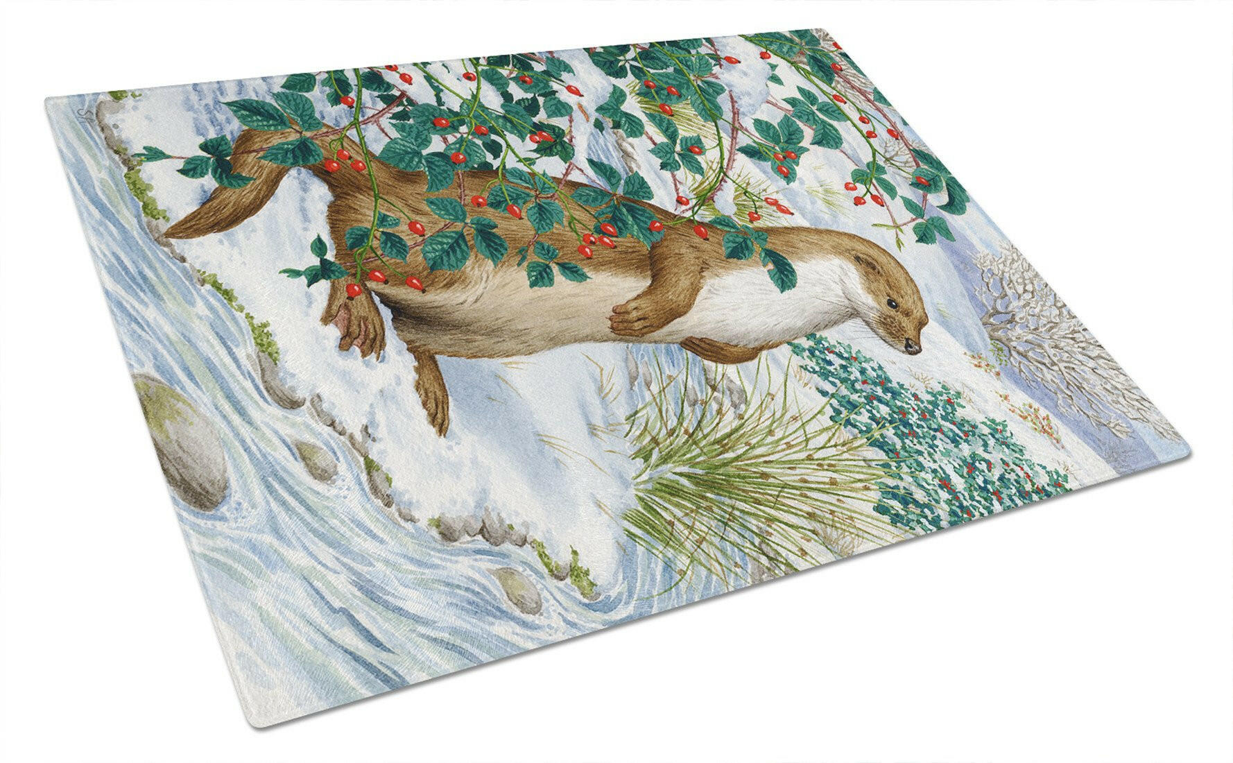 Otter Cutting Board Tempered Glass Kitchen Cutting Surface, Heat Resistant Chopping, Non-Slip Feet, Food Prep & Serving