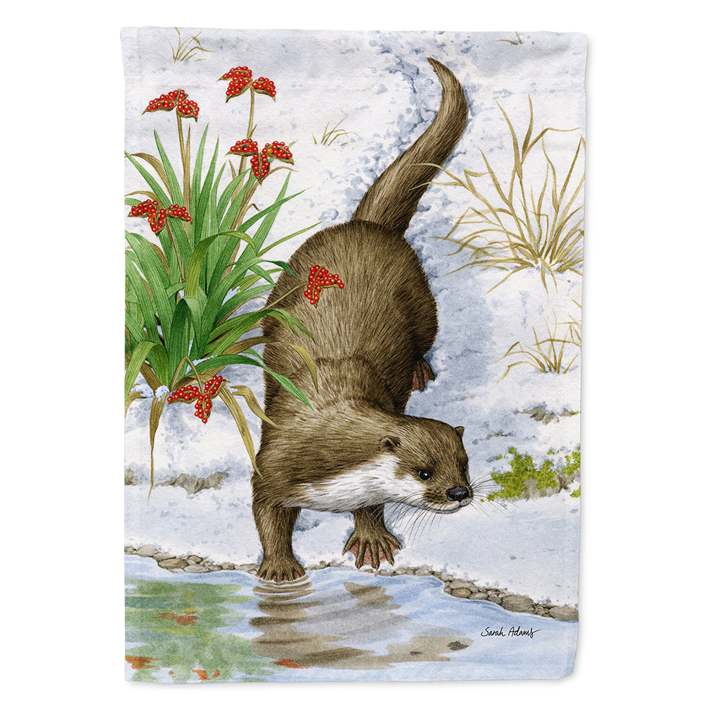Otter by the Water House Flag 28x40 Porch Sleeve Pole Decorative Outside Yard Banner Artwork Wall Hanging, Polyester