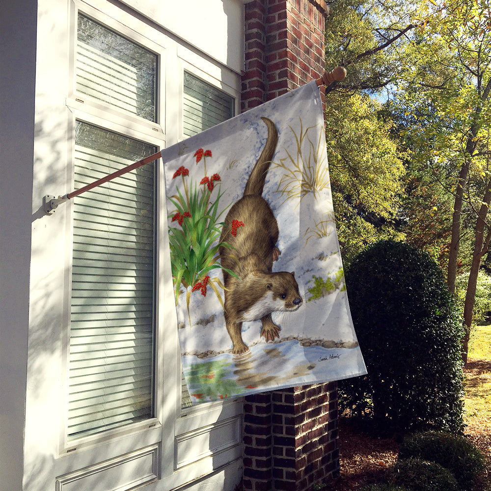 Otter by the Water House Flag 28x40 Porch Sleeve Pole Decorative Outside Yard Banner Artwork Wall Hanging, Polyester