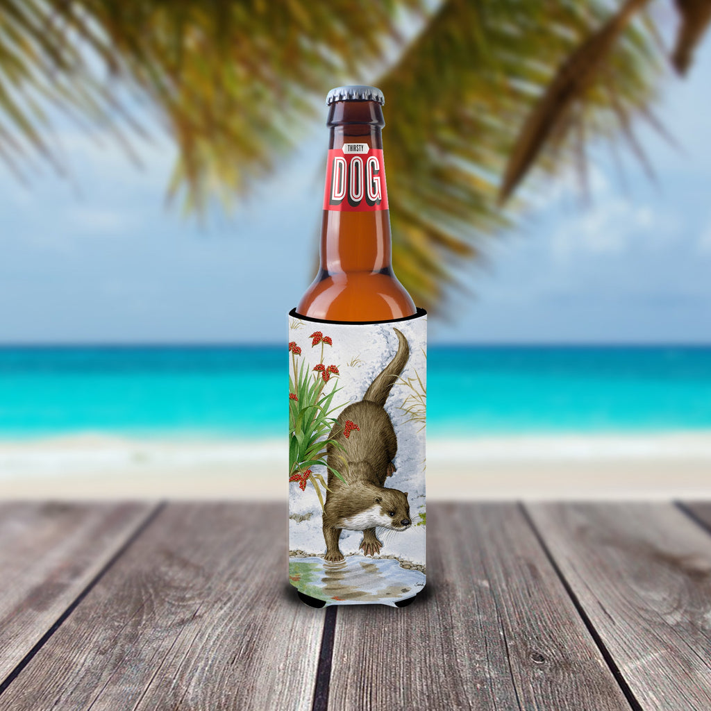 Otter by the Water Slim Can Hugger , Insulated Foam Hugger for 12 oz Slim Cans, Beer Bottles & Water Bottles, Printed in USA