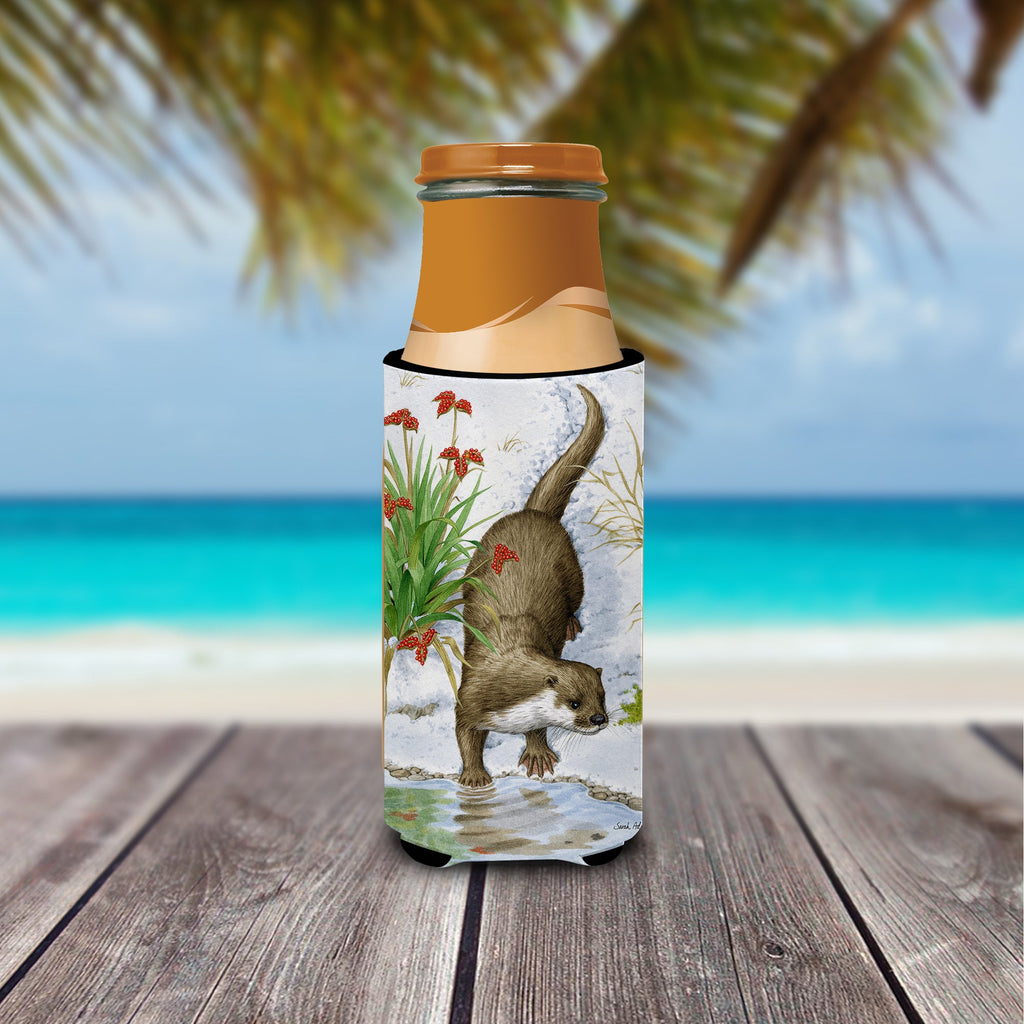 Otter by the Water Slim Can Hugger , Insulated Foam Hugger for 12 oz Slim Cans, Beer Bottles & Water Bottles, Printed in USA