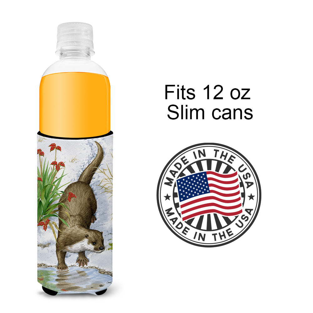 Otter by the Water Slim Can Hugger , Insulated Foam Hugger for 12 oz Slim Cans, Beer Bottles & Water Bottles, Printed in USA