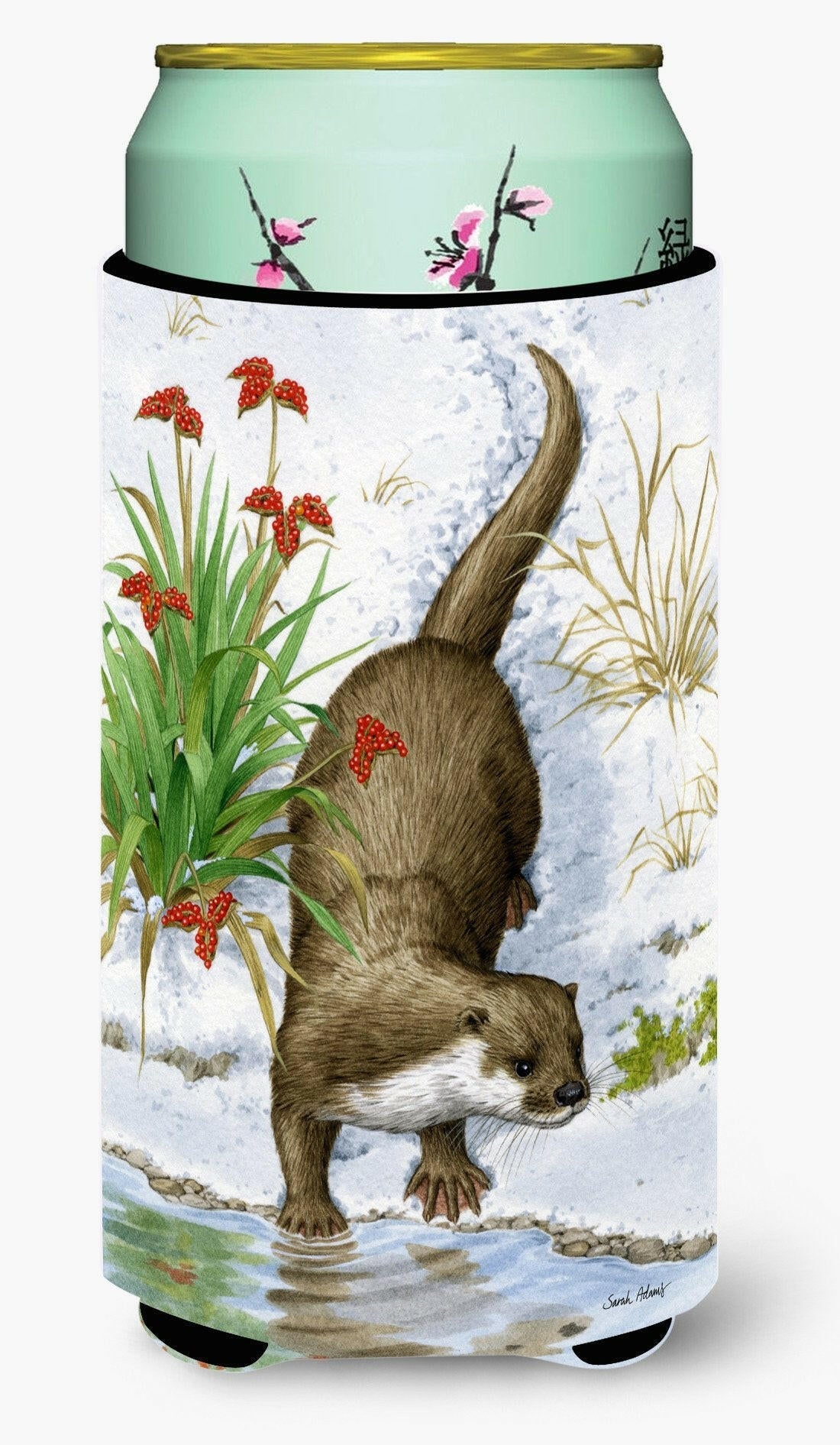 Otter by the Water Tall Boy Hugger Can Cooler Sleeve Machine Washable Drink Collapsible Insulator Beverage Insulated Holder