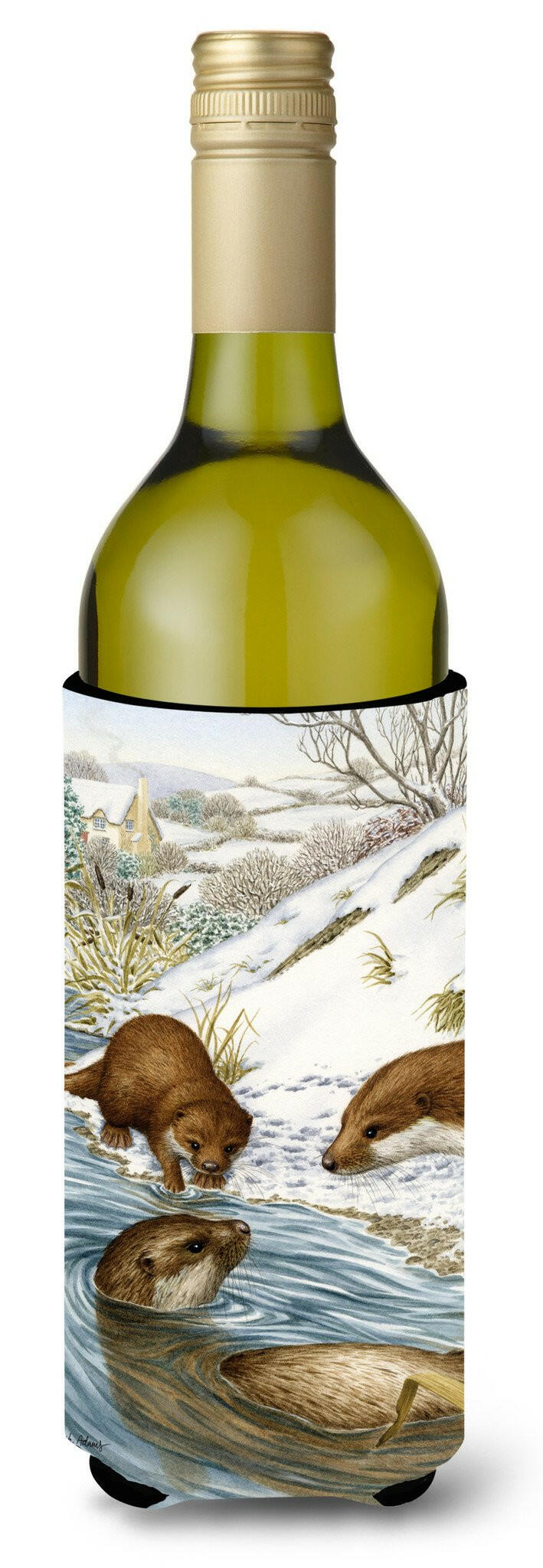 Otter at Play Wine Bottle Hugger Gift Sleeve for Standard 750 ml Bottles, Insulated Reusable Also Fits Mini Shot & Pint Bottles