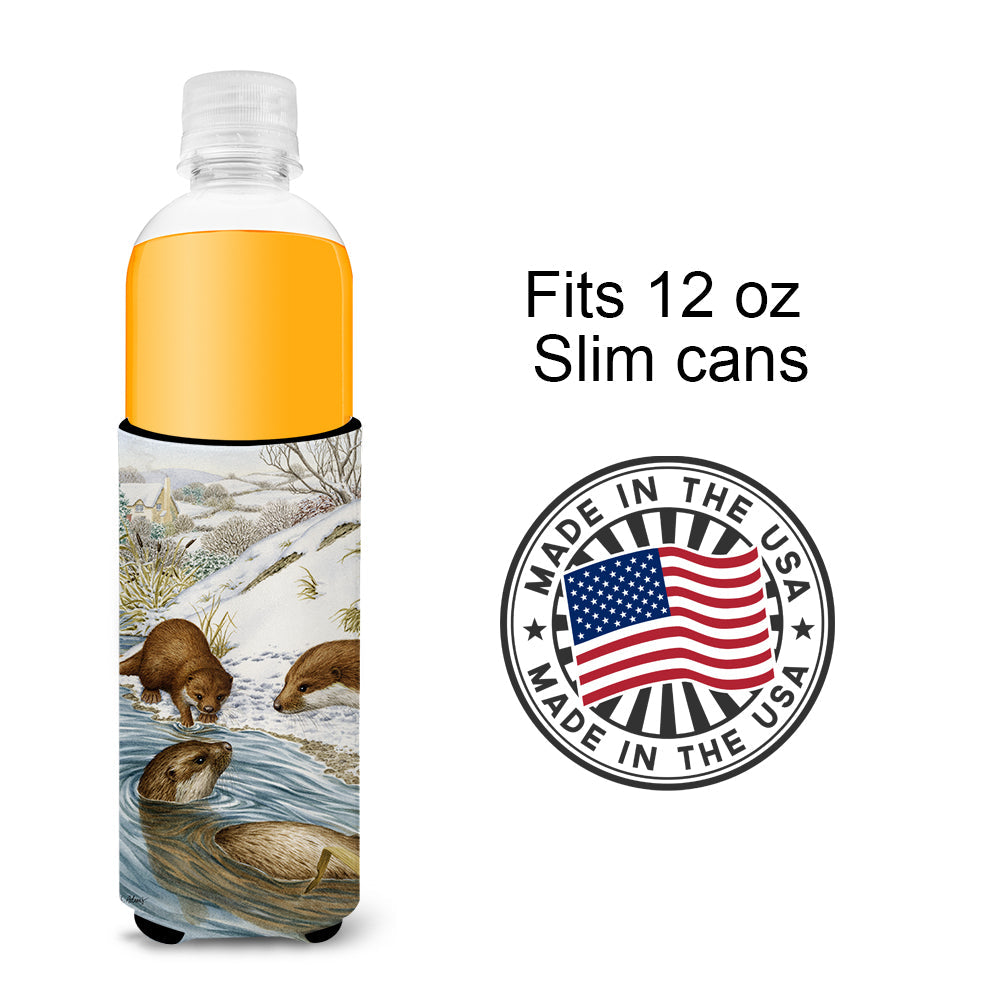 Otter at Play Slim Can Hugger , Insulated Foam Hugger for 12 oz Slim Cans, Beer Bottles & Water Bottles, Printed in USA