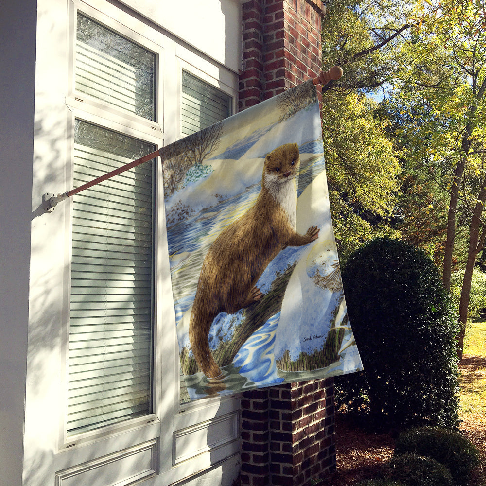 Otter on the bank House Flag 28x40 Porch Sleeve Pole Decorative Outside Yard Banner Artwork Wall Hanging, Polyester