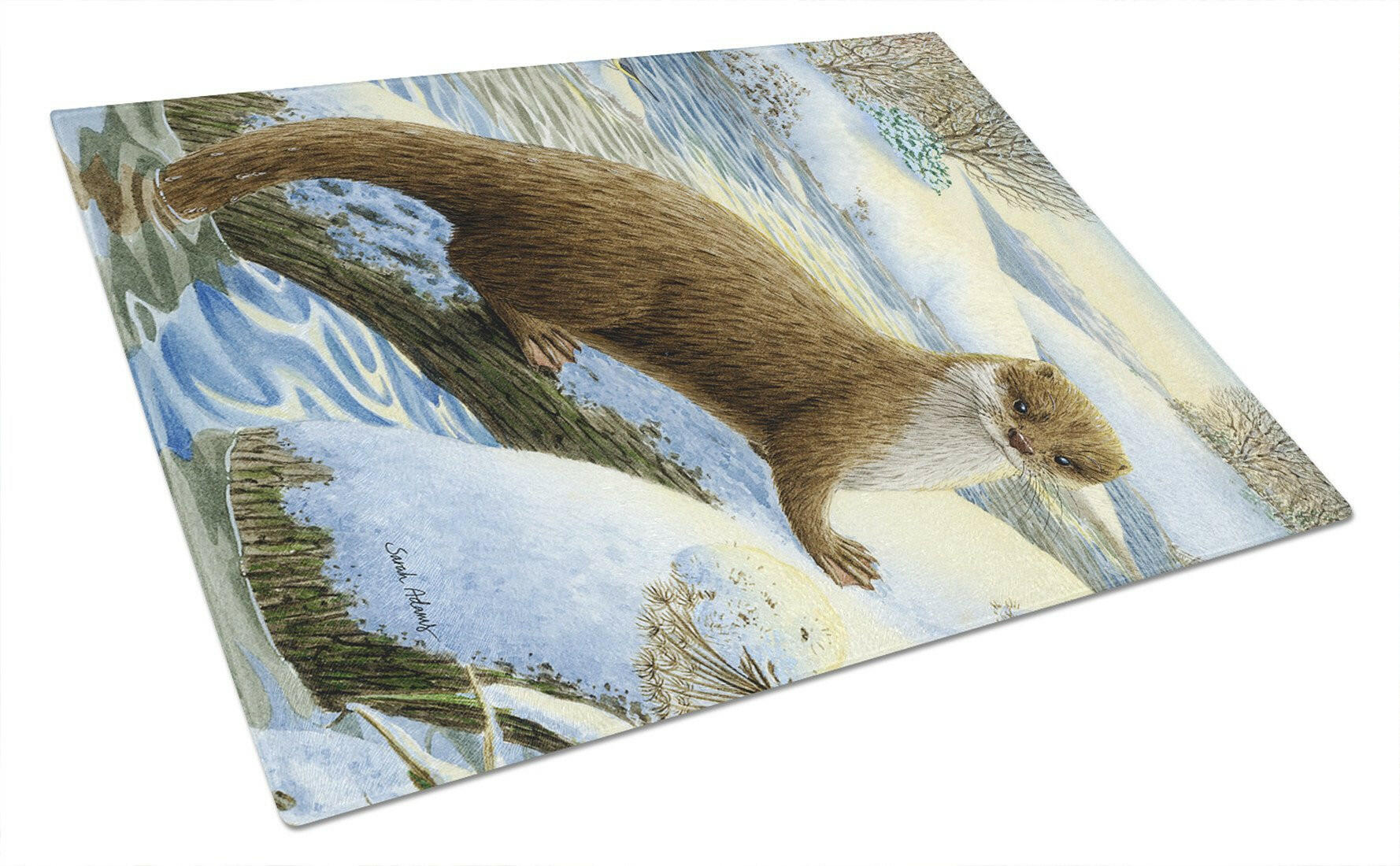 Otter on the bank Cutting Board Tempered Glass Kitchen Cutting Surface, Heat Resistant Chopping, Non-Slip Feet, Food Prep & Serving