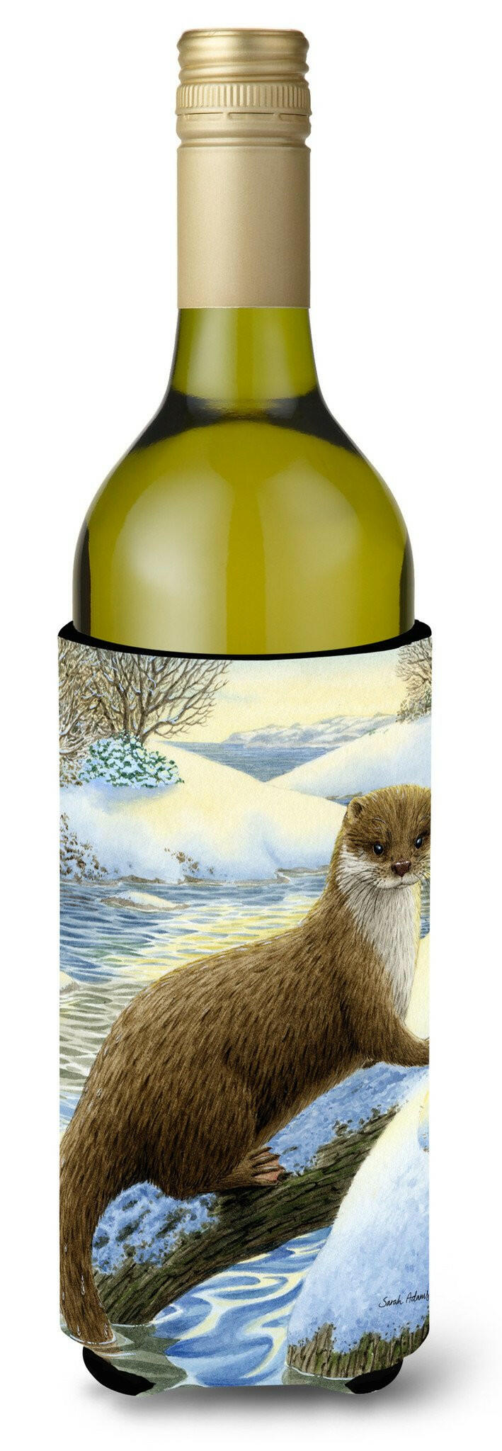 Otter on the bank Wine Bottle Hugger Gift Sleeve for Standard 750 ml Bottles, Insulated Reusable Also Fits Mini Shot & Pint Bottles