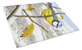 Eurasian Blue Tits Bird Cutting Board Tempered Glass Kitchen Cutting Surface, Heat Resistant Chopping, Non-Slip Feet, Food Prep & Serving