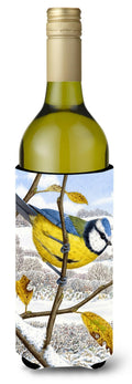 Eurasian Blue Tits Bird Wine Bottle Hugger Gift Sleeve for Standard 750 ml Bottles, Insulated Reusable Also Fits Mini Shot & Pint Bottles