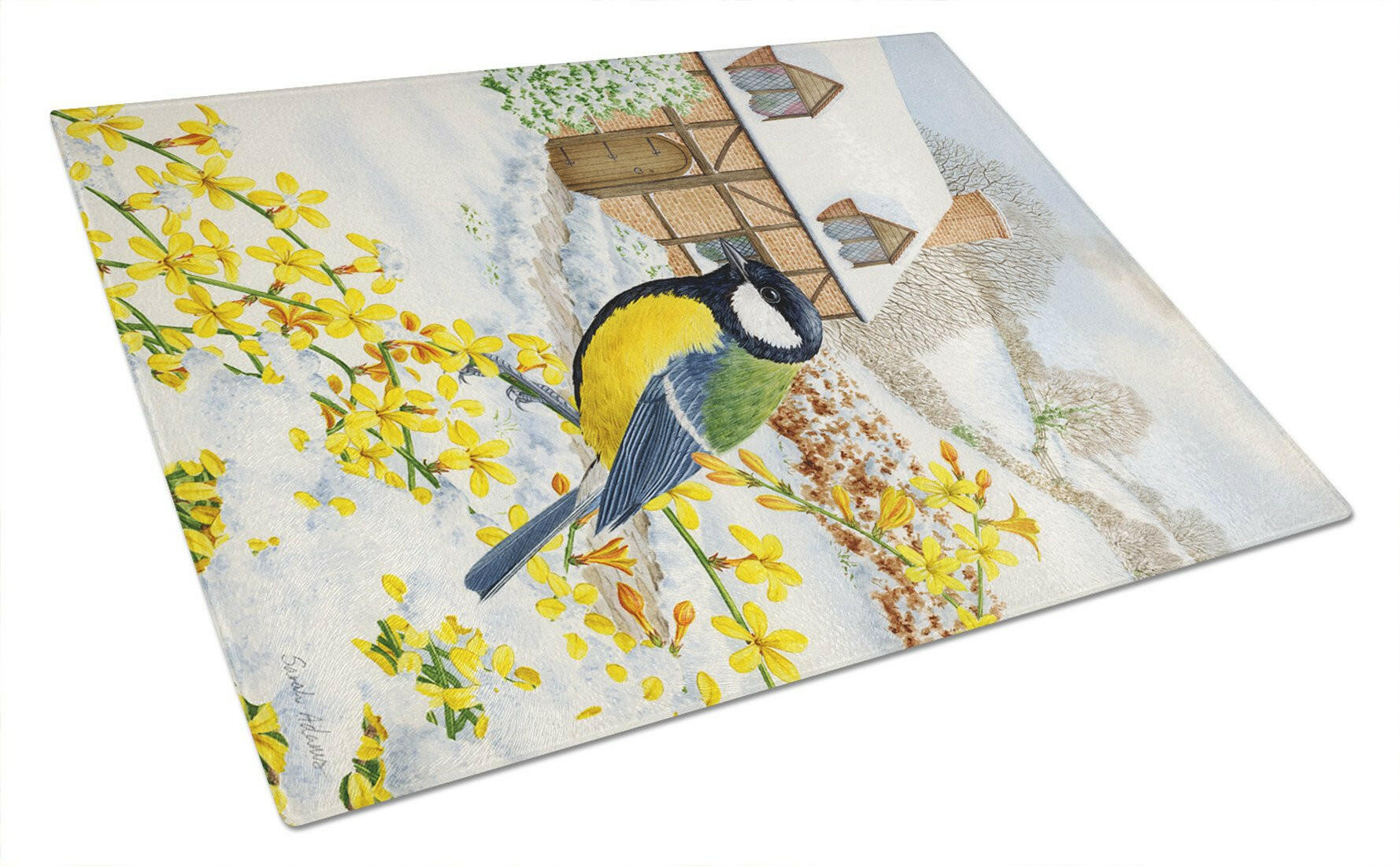 Great Tit Cutting Board Tempered Glass Kitchen Cutting Surface, Heat Resistant Chopping, Non-Slip Feet, Food Prep & Serving
