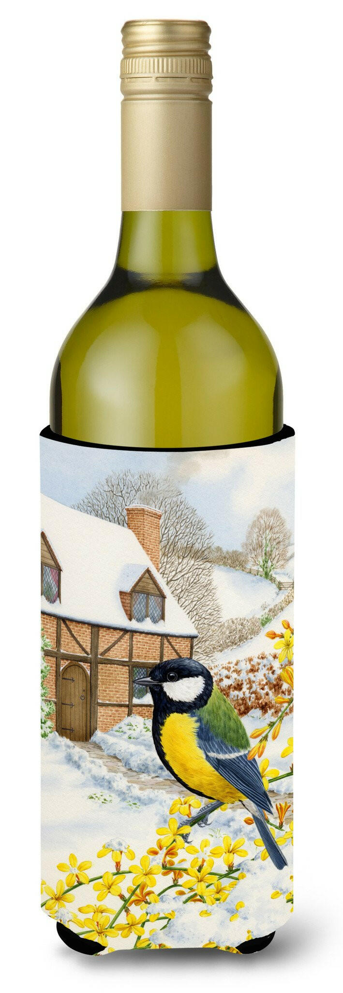 Great Tit Wine Bottle Hugger Gift Sleeve for Standard 750 ml Bottles, Insulated Reusable Also Fits Mini Shot & Pint Bottles