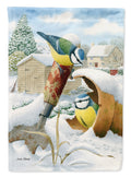 Eurasian Blue Tits Birds in Flower Pot House Flag 28x40 Porch Sleeve Pole Decorative Outside Yard Banner Artwork Wall Hanging, Polyester