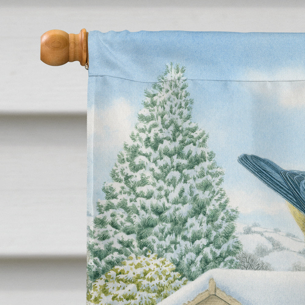 Eurasian Blue Tits Birds in Flower Pot House Flag 28x40 Porch Sleeve Pole Decorative Outside Yard Banner Artwork Wall Hanging, Polyester