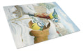Eurasian Blue Tits Birds in Flower Pot Cutting Board Tempered Glass Kitchen Cutting Surface, Heat Resistant Chopping, Non-Slip Feet, Food Prep & Serving