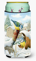 Eurasian Blue Tits Birds in Flower Pot Tall Boy Hugger Can Cooler Sleeve Machine Washable Drink Collapsible Insulator Beverage Insulated Holder
