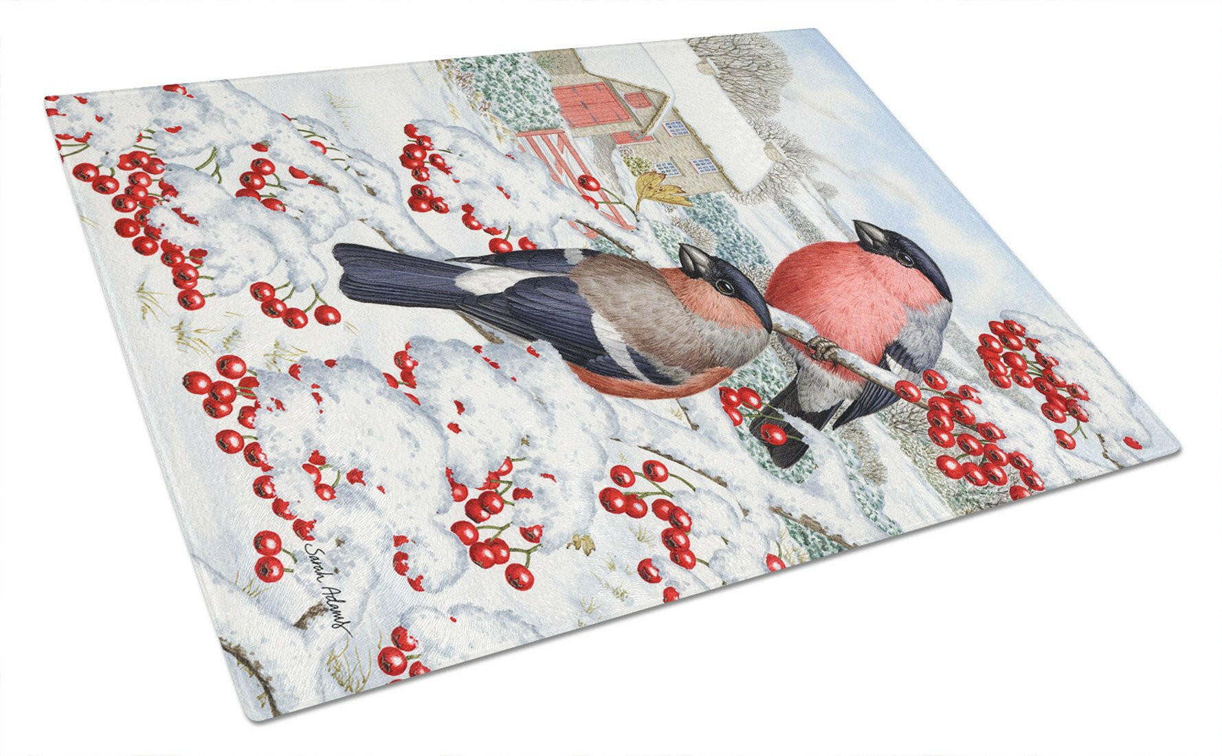 Eurasian Bullfinch Cutting Board Tempered Glass Kitchen Cutting Surface, Heat Resistant Chopping, Non-Slip Feet, Food Prep & Serving