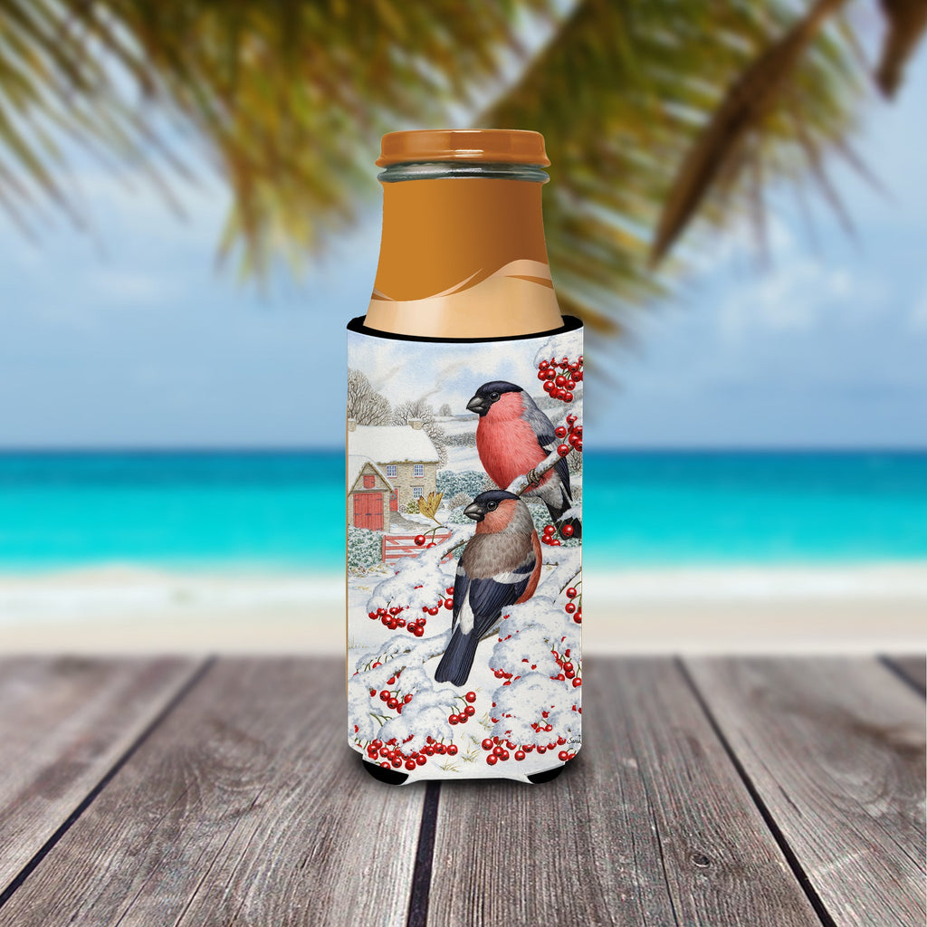 Eurasian Bullfinch Slim Can Hugger , Insulated Foam Hugger for 12 oz Slim Cans, Beer Bottles & Water Bottles, Printed in USA