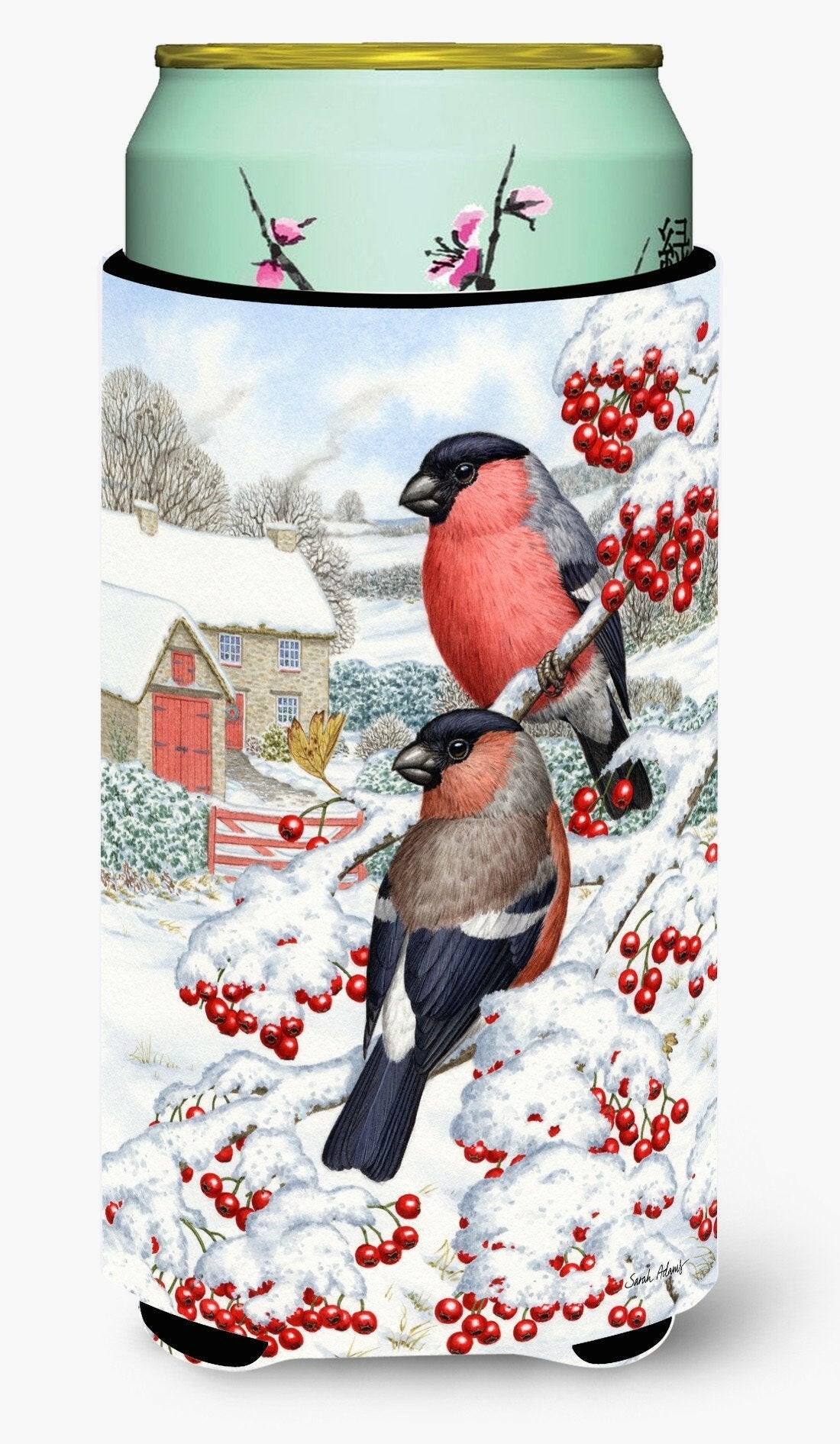 Eurasian Bullfinch Tall Boy Hugger Can Cooler Sleeve Machine Washable Drink Collapsible Insulator Beverage Insulated Holder