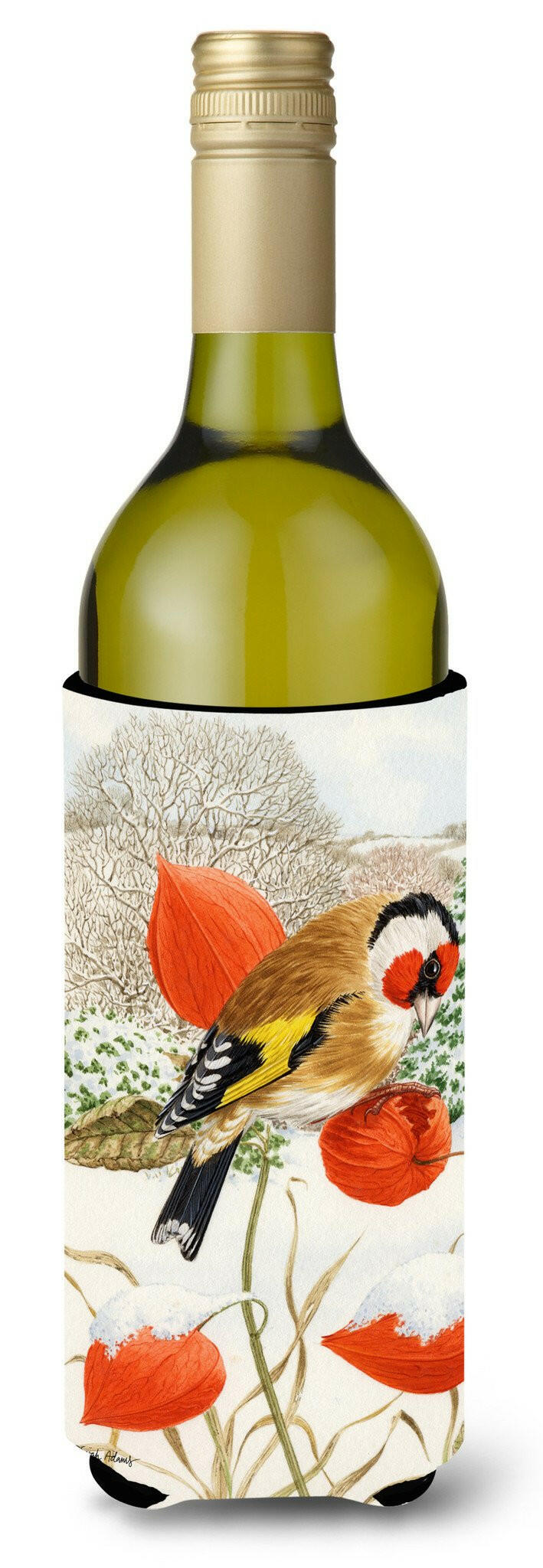 European Goldfinch Wine Bottle Hugger Gift Sleeve for Standard 750 ml Bottles, Insulated Reusable Also Fits Mini Shot & Pint Bottles