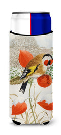 European Goldfinch Slim Can Hugger , Insulated Foam Hugger for 12 oz Slim Cans, Beer Bottles & Water Bottles, Printed in USA