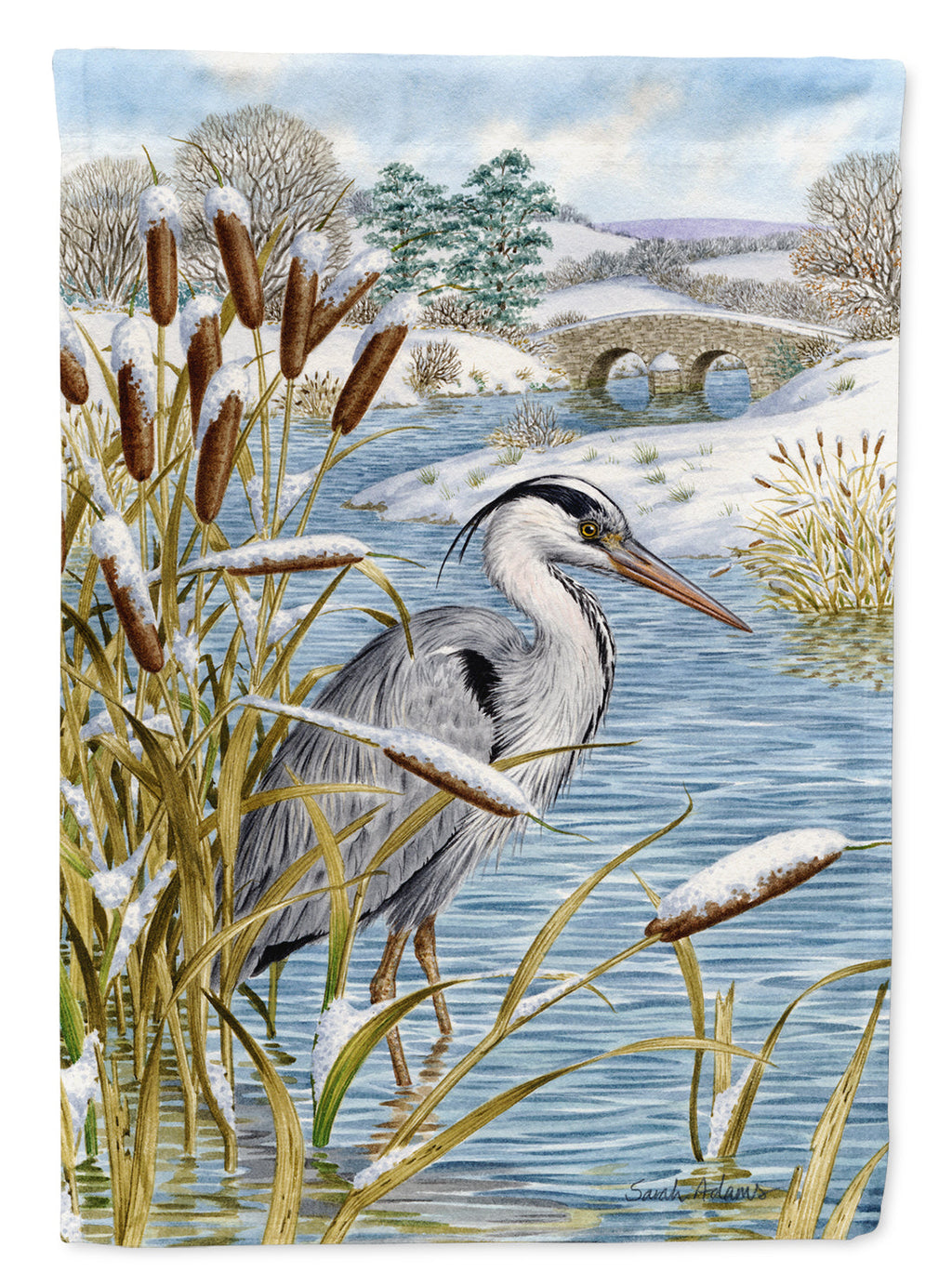 Blue Heron House Flag 28x40 Porch Sleeve Pole Decorative Outside Yard Banner Artwork Wall Hanging, Polyester