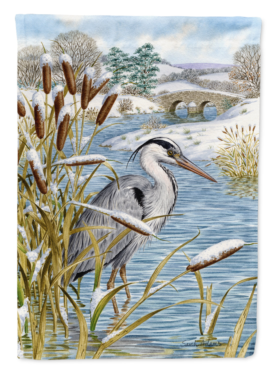 Blue Heron House Flag 28x40 Porch Sleeve Pole Decorative Outside Yard Banner Artwork Wall Hanging, Polyester