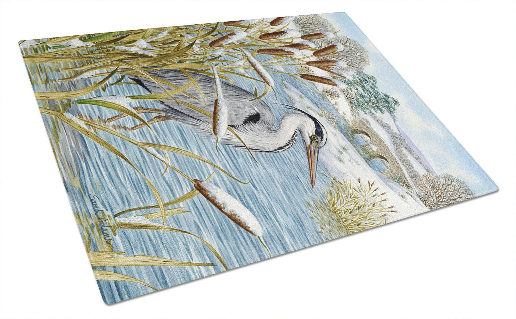Blue Heron Cutting Board Tempered Glass Kitchen Cutting Surface, Heat Resistant Chopping, Non-Slip Feet, Food Prep & Serving