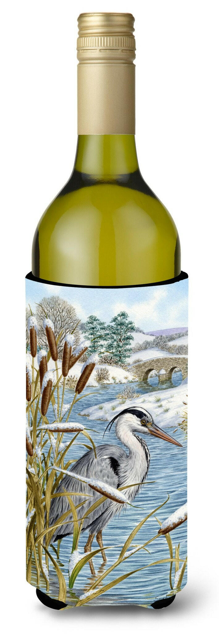 Blue Heron Wine Bottle Hugger Gift Sleeve for Standard 750 ml Bottles, Insulated Reusable Also Fits Mini Shot & Pint Bottles