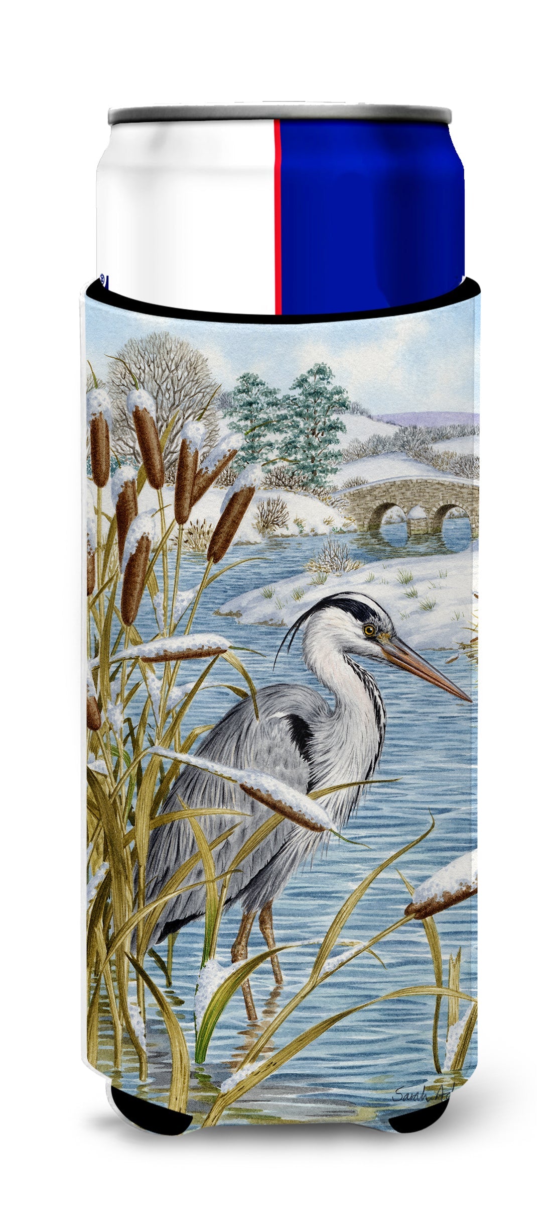 Blue Heron Slim Can Hugger , Insulated Foam Hugger for 12 oz Slim Cans, Beer Bottles & Water Bottles, Printed in USA