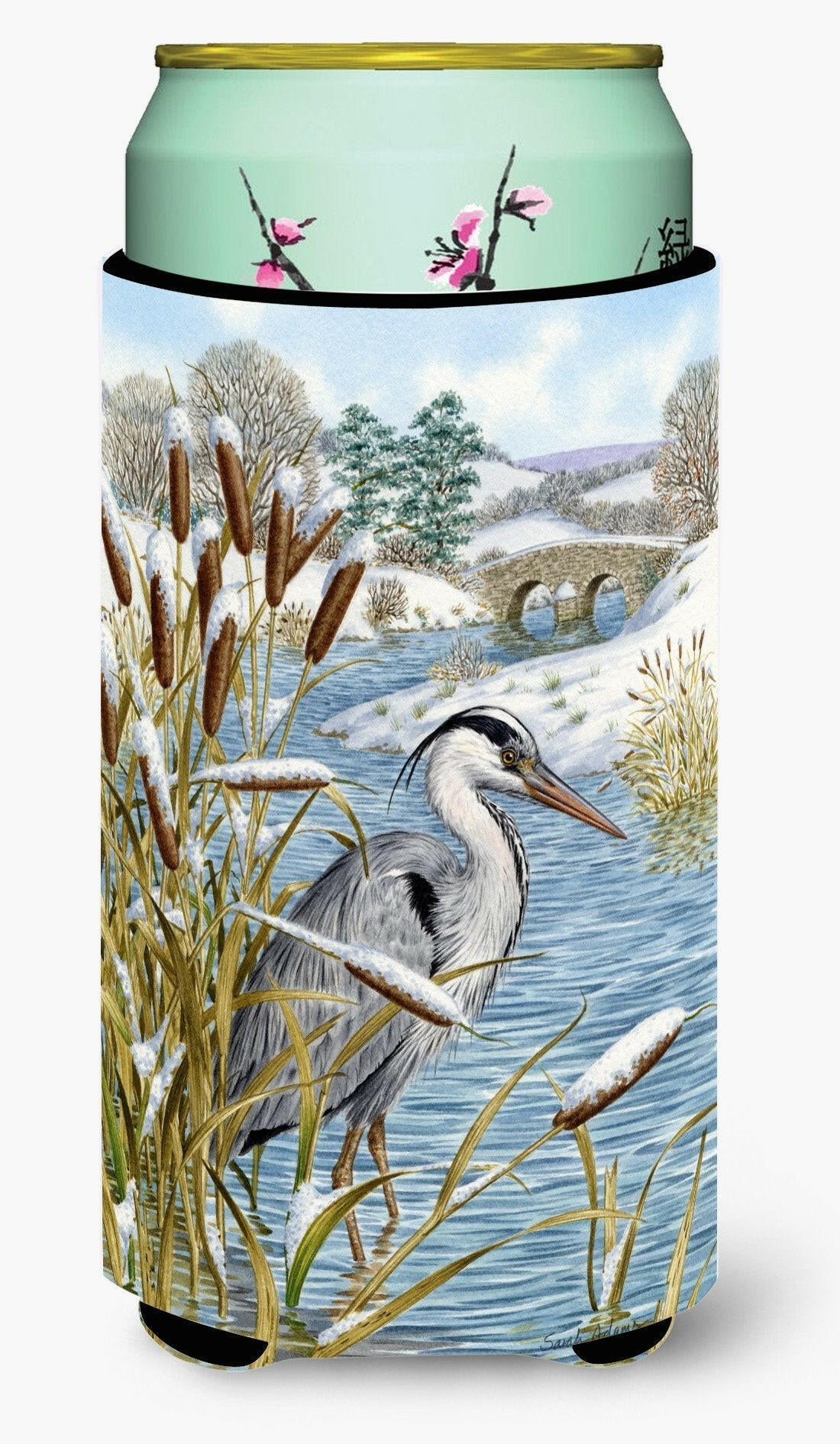 Blue Heron Tall Boy Hugger Can Cooler Sleeve Machine Washable Drink Collapsible Insulator Beverage Insulated Holder