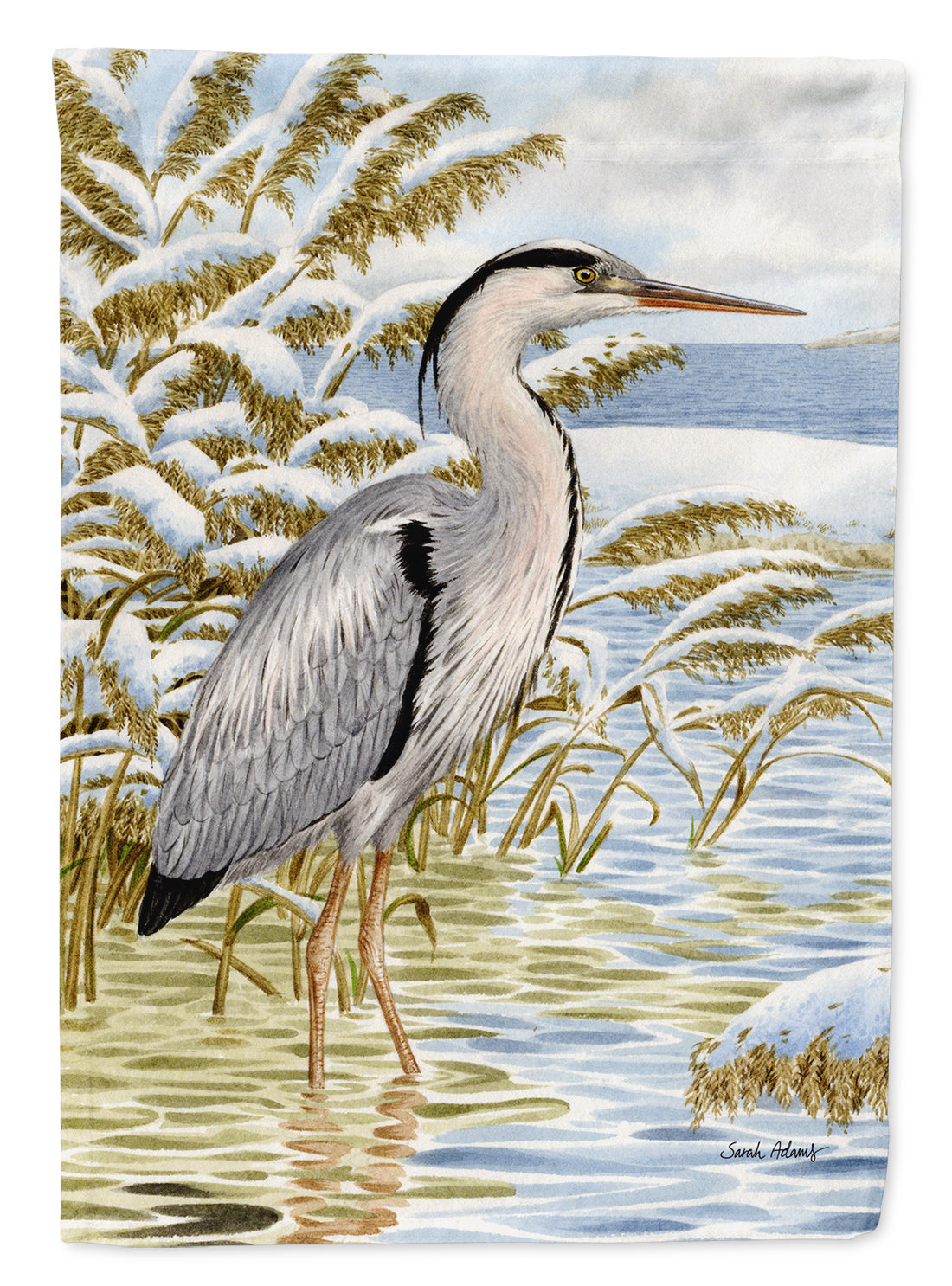 Blue Heron in the water House Flag 28x40 Porch Sleeve Pole Decorative Outside Yard Banner Artwork Wall Hanging, Polyester