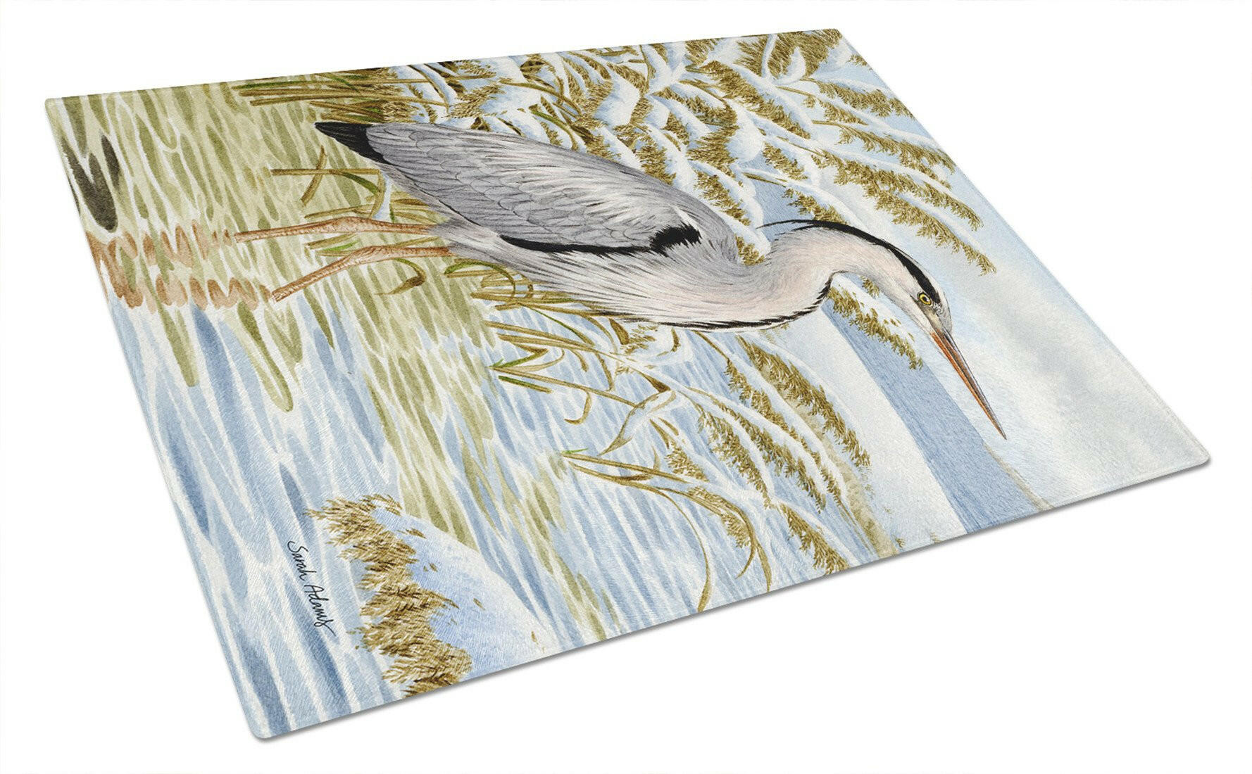 Blue Heron in the water Cutting Board Tempered Glass Kitchen Cutting Surface, Heat Resistant Chopping, Non-Slip Feet, Food Prep & Serving