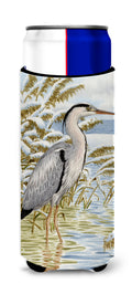 Blue Heron in the water Slim Can Hugger , Insulated Foam Hugger for 12 oz Slim Cans, Beer Bottles & Water Bottles, Printed in USA