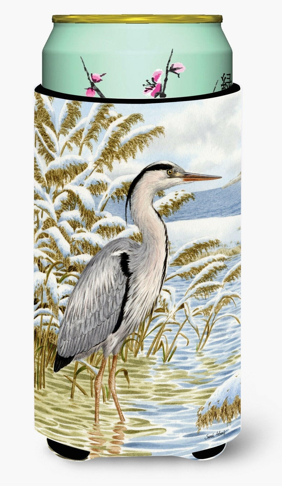 Blue Heron in the water Tall Boy Hugger Can Cooler Sleeve Machine Washable Drink Collapsible Insulator Beverage Insulated Holder