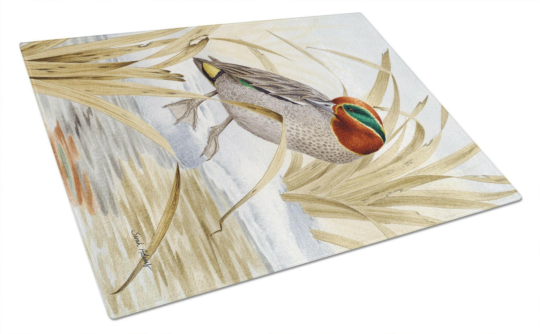 Eurasian Teal Duck Cutting Board Tempered Glass Kitchen Cutting Surface, Heat Resistant Chopping, Non-Slip Feet, Food Prep & Serving