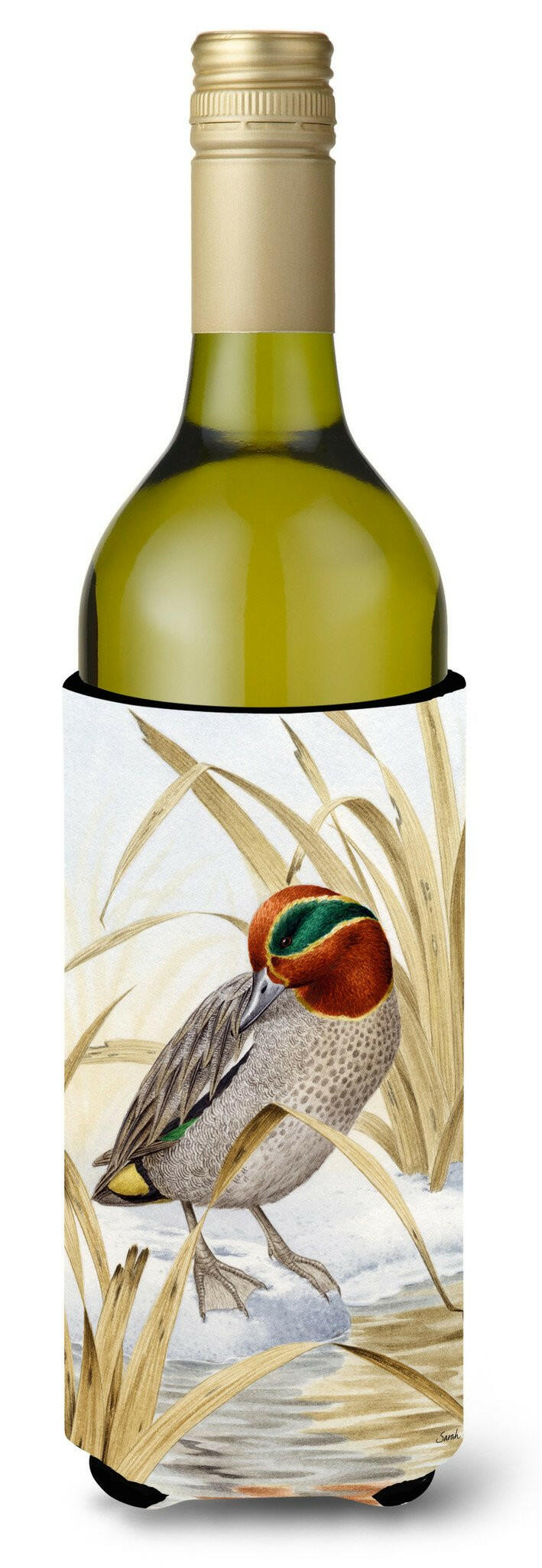 Eurasian Teal Duck Wine Bottle Hugger Gift Sleeve for Standard 750 ml Bottles, Insulated Reusable Also Fits Mini Shot & Pint Bottles